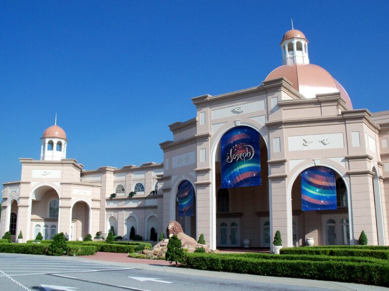 Sight & Sound Theatres entrance with copper domes in Lancaster County PA.